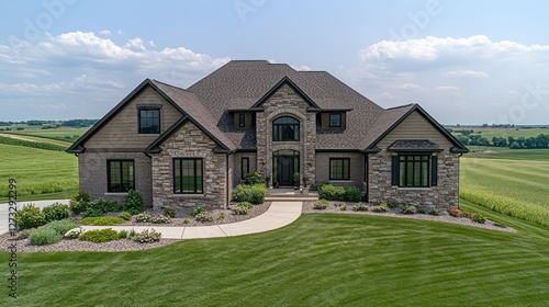 Spacious Farmhouse Exterior, Rural Landscape,  Elevated View photo