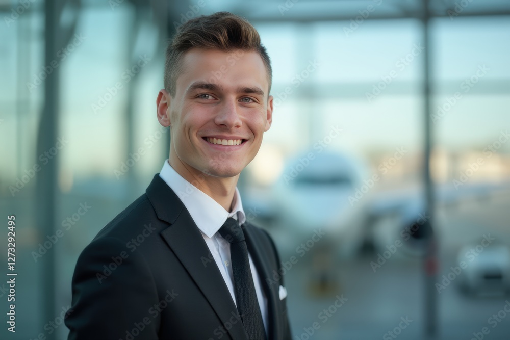 Head and shoulders Portrait of an elegant stylish New Zealander young male flight attendant in uniform. Head and shoulders Portrait of an elegant stylish New Zealander young male flight attendant in uniform.