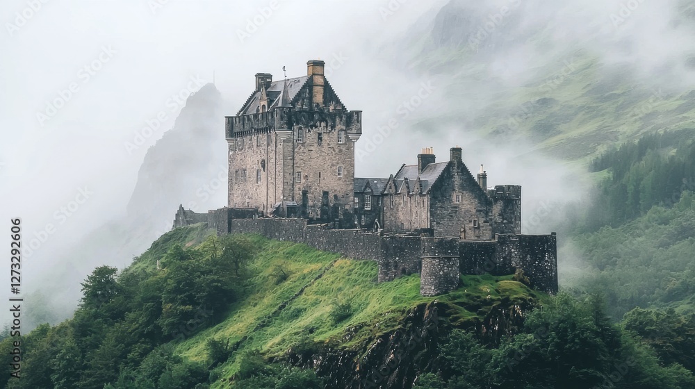 A Majestic Castle Nestled in the Heart of Rugged Mountains Captured in Beautiful Watercolor Style A Majestic Castle Nestled in the Heart of Rugged Mountains Captured in Beautiful Watercolor Style