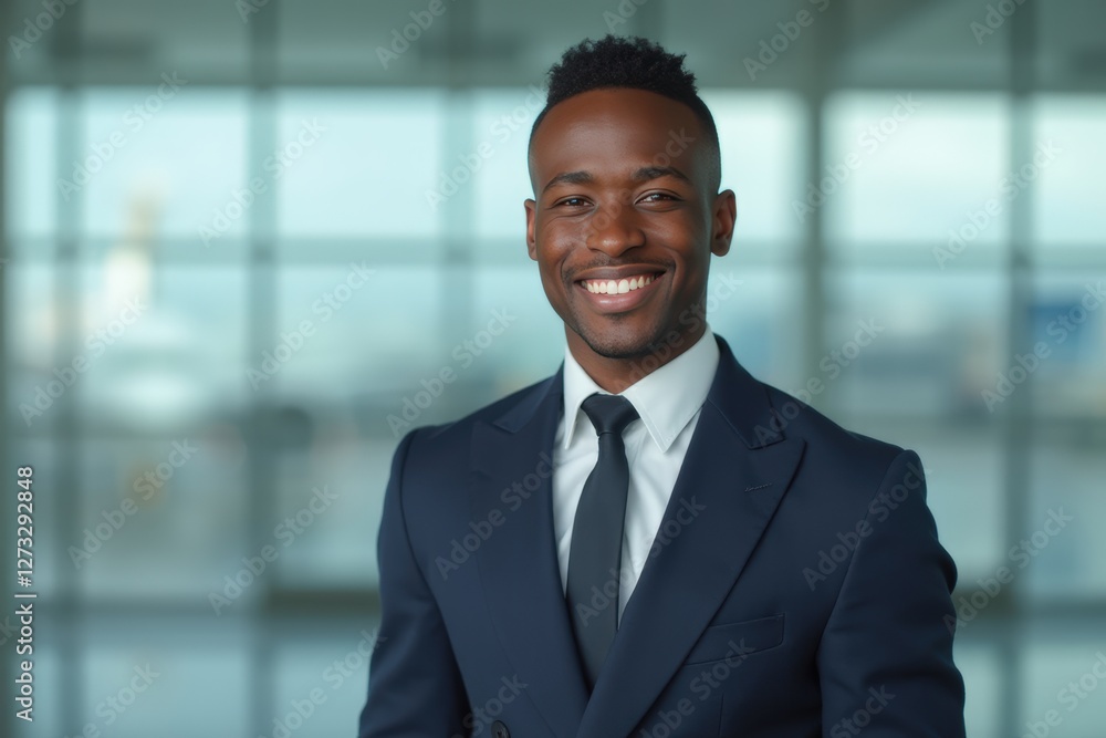 Head and shoulders Portrait of an elegant stylish Nigerian young male flight attendant in uniform. Head and shoulders Portrait of an elegant stylish Nigerian young male flight attendant in uniform.