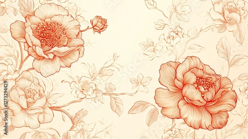 Wallpaper Mural Elegant Orange Floral Design Featuring Peonies and Branches Torontodigital.ca