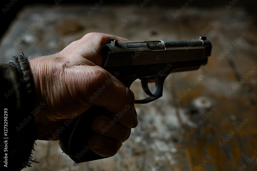 Hand Holding a Gun with Dark Background Hand Holding a Gun with Dark Background