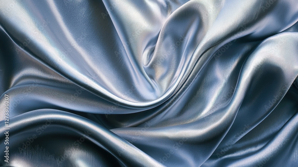 Fototapeta premium A luxurious silver fabric with soft folds, shimmering under diffused light, creating a smooth texture.