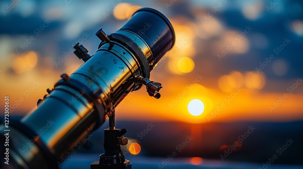 Refracting telescope at sunset. Refracting telescope at sunset.