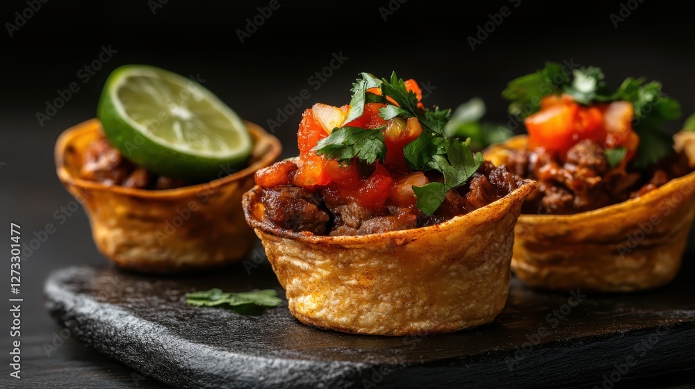 Colorful taco bowls filled with a delectable mix of ingredients, topped with fresh garnishes, creating an inviting presentation perfect for family and friends. Colorful taco bowls filled with a delectable mix of ingredients, topped with fresh garnishes, creating an inviting presentation perfect for family and friends.