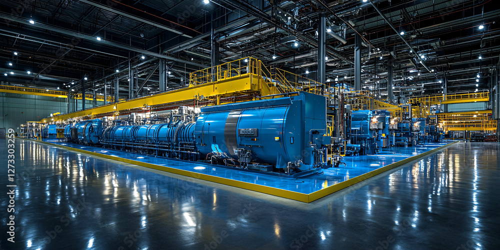 Fototapeta premium A modern biomass power plant’s core systems, including turbine generators and combustion chambers