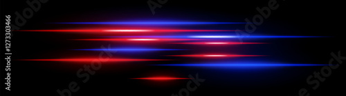 Light streaks set. Red and blue glowing speed lines on a black background. Futuristic neon motion blur effect, digital energy beams, sci-fi cyber speed, and high-tech acceleration concept.