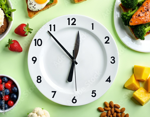 Food clock. Health nutrition. AI generation