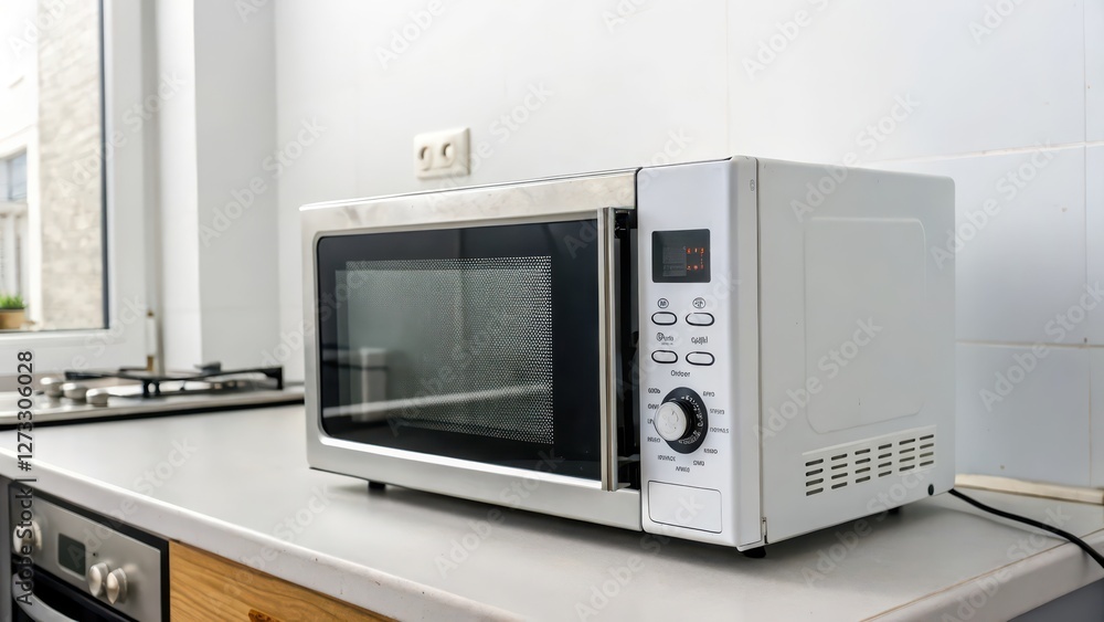 Obraz premium White Microwave Oven on Kitchen Counter
