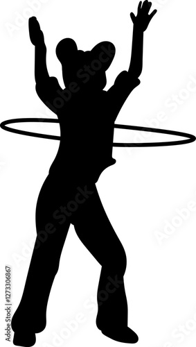 silhouette of a girl spinning a hula hoop on a white background, vector