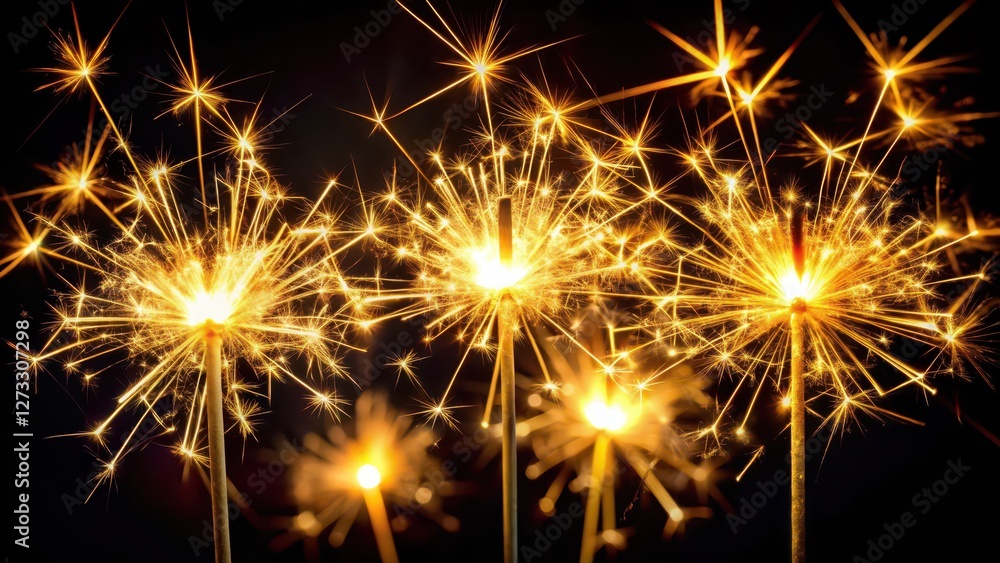 Naklejka premium Sparkling Fireworks on Black Background