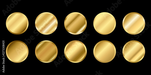 Golden gradients set. Round Circle badge Metallic gold gradients. Elegant gold swatch palette collection. A creative element for your design or logo banner and medal