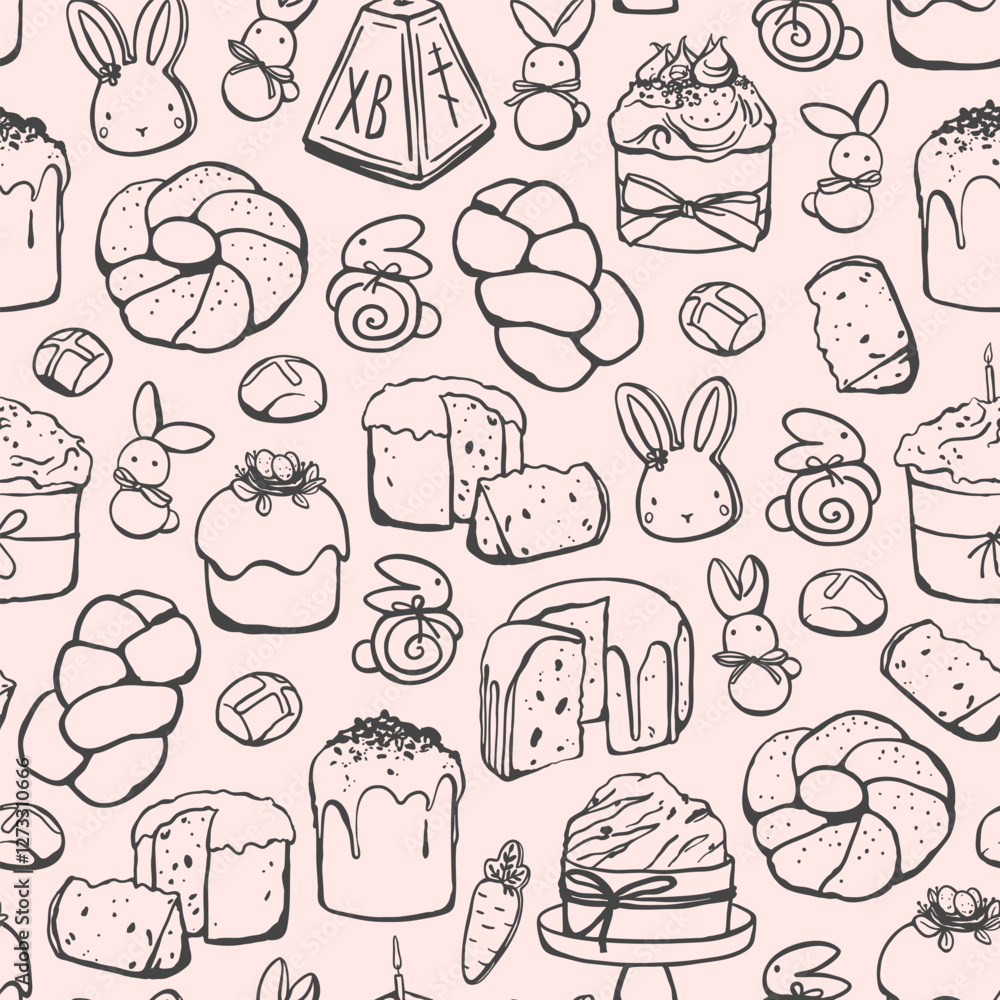 Fototapeta premium Seamless pattern with different Easter bakery