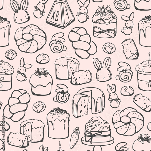 Seamless pattern with different Easter bakery