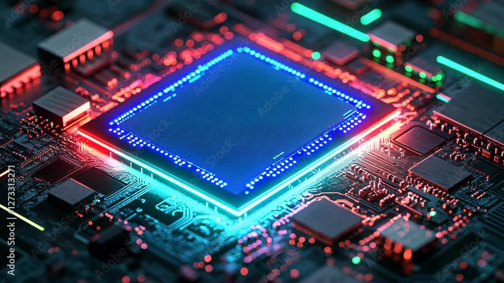 Modern Microprocessor Technology Close Up View of Glowing Circuits and Electronics Innovation in Computer Hardware Modern Microprocessor Technology Close Up View of Glowing Circuits and Electronics Innovation in Computer Hardware