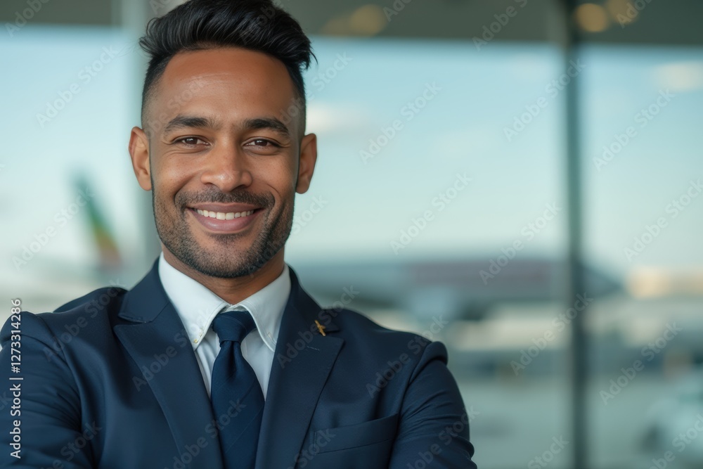 Head and shoulders Portrait of an elegant stylish Ethiopian 50 years old male flight attendant in uniform. Head and shoulders Portrait of an elegant stylish Ethiopian 50 years old male flight attendant in uniform.