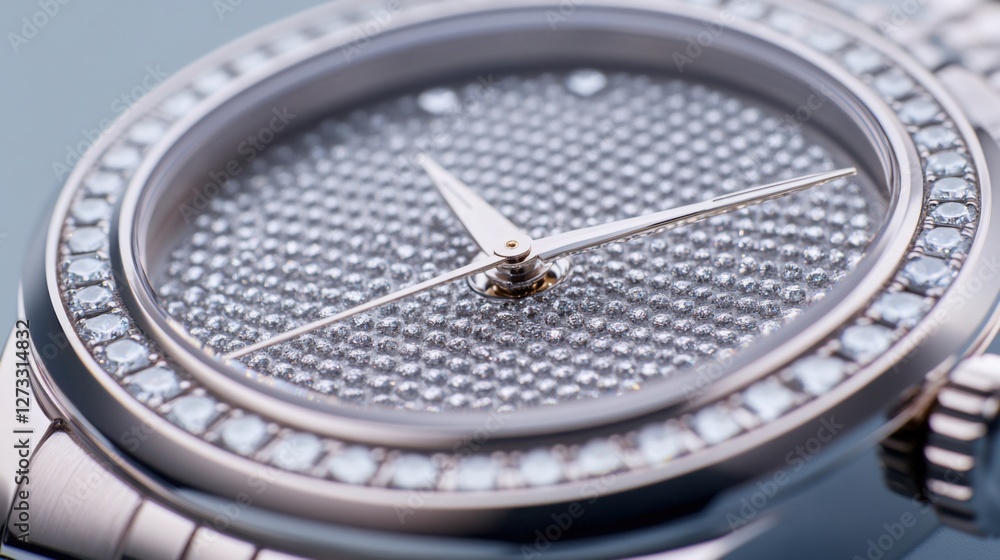 A luxury watch encrusted with tiny diamonds, close-up shot showcasing intricate details, elegant A luxury watch encrusted with tiny diamonds, close-up shot showcasing intricate details, elegant