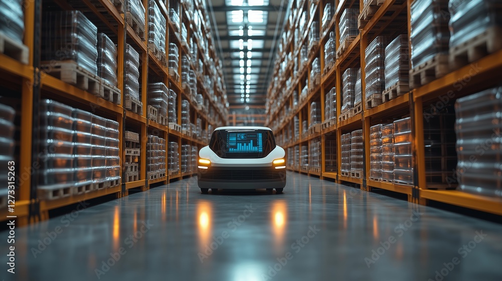 Warehouse automation with advanced vehicle navigating through storage aisles Warehouse automation with advanced vehicle navigating through storage aisles