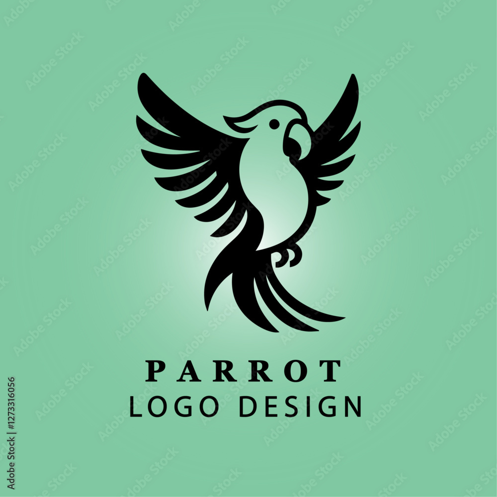 Fototapeta premium Modern Black Parrot Bird Logo Design in Circular Shape with Green Gradient Background for Branding and Business Identity Vector Illustration