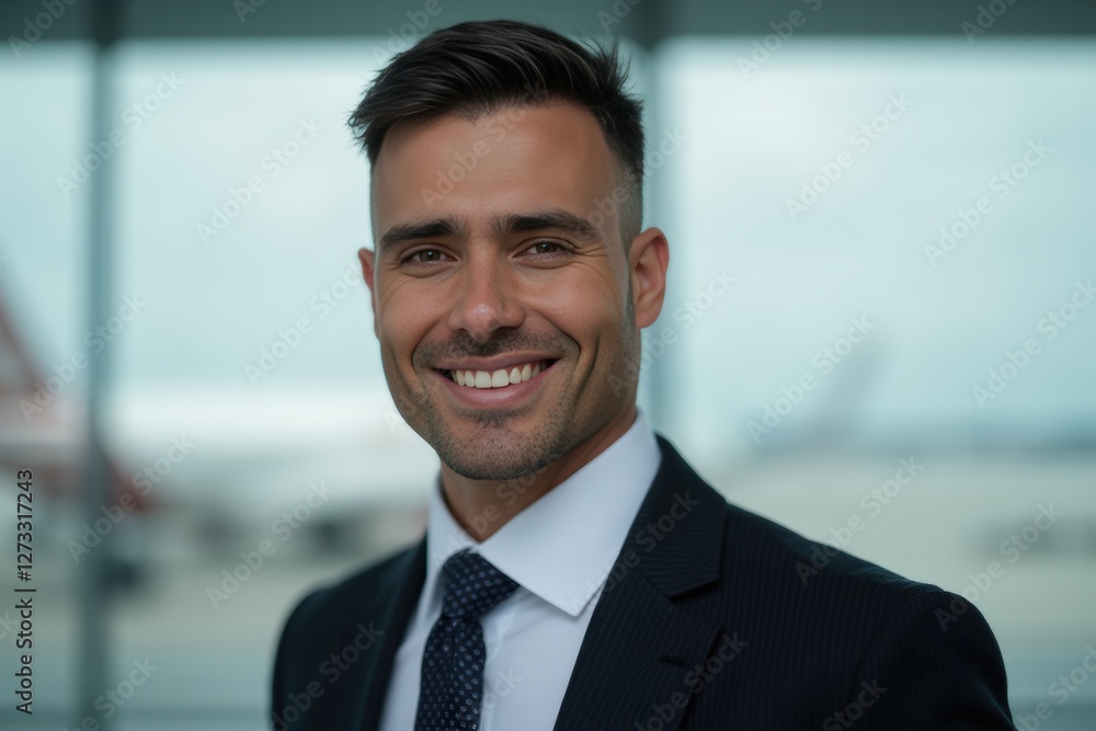 Head and shoulders Portrait of an elegant stylish Honduran 50 years old male flight attendant in uniform. Head and shoulders Portrait of an elegant stylish Honduran 50 years old male flight attendant in uniform.