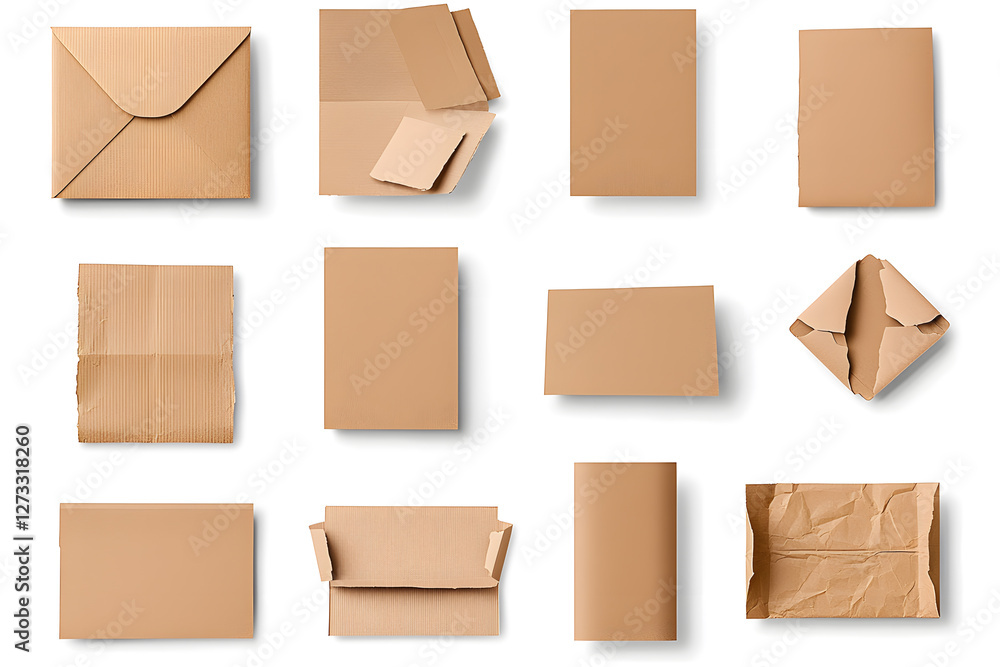 Cardboard pieces collection isolated on white background Cardboard pieces collection isolated on white background