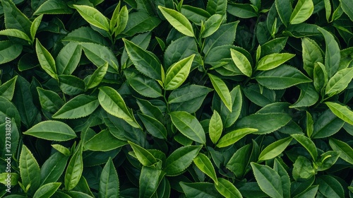Vibrant Green Tea Leaves Close-Up in High Fidelity Detail
