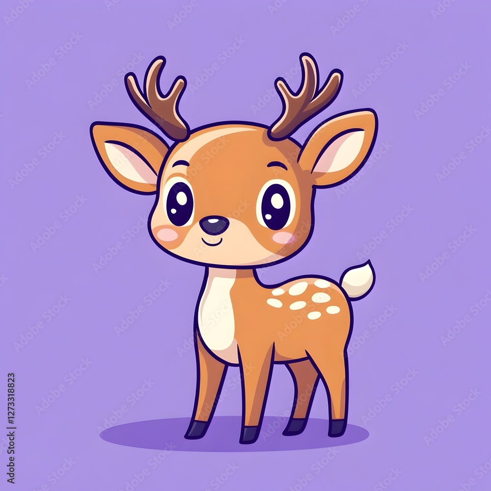 Obraz premium Cute Cartoon Deer on Purple Background in Simple Illustration