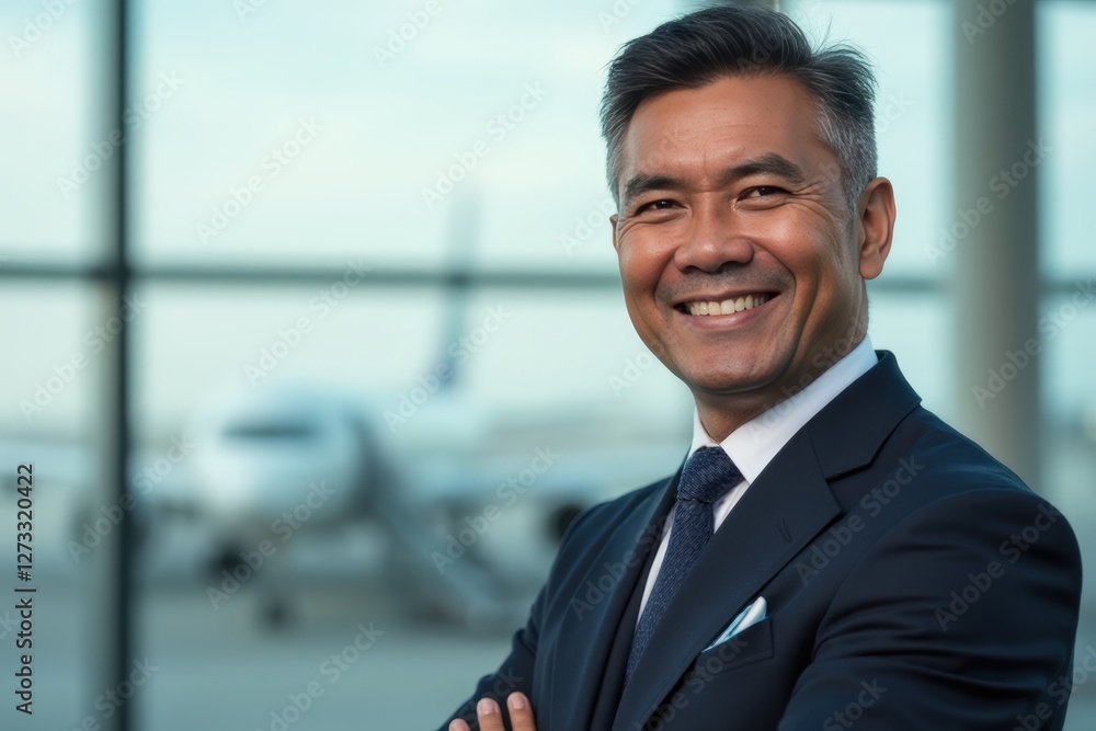 Head and shoulders Portrait of an elegant stylish Kiribati 50 years old male flight attendant in uniform. Head and shoulders Portrait of an elegant stylish Kiribati 50 years old male flight attendant in uniform.