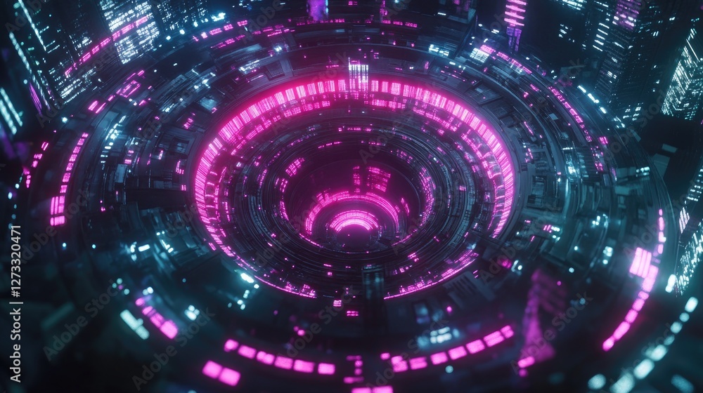 Cybernetic Conduit, A Luminous Portal to Digital Realms with Glowing Rings Cybernetic Conduit, A Luminous Portal to Digital Realms with Glowing Rings