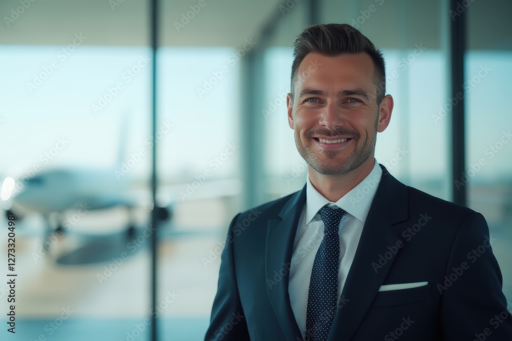 Head and shoulders Portrait of an elegant stylish Kosovar 50 years old male flight attendant in uniform. Head and shoulders Portrait of an elegant stylish Kosovar 50 years old male flight attendant in uniform.