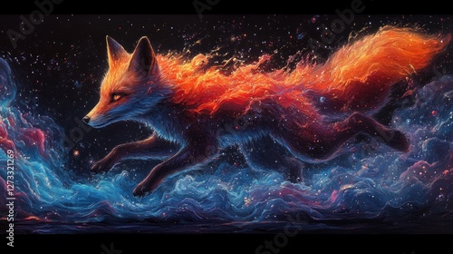 Fiery Fox Leaps Through Cosmic Nebula