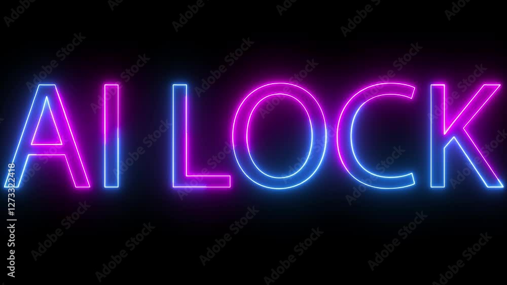 AI lock text technology icon animation neon glowing pink blue color text letter font banner signboard clipboard text template sign symbol on black background AI lock text technology icon animation neon glowing pink blue color text letter font banner signboard clipboard text template sign symbol on black background