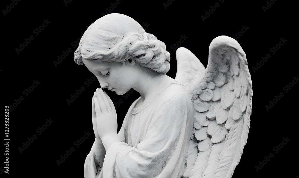 praying angel statue black and white photo, Generative AI praying angel statue black and white photo, Generative AI