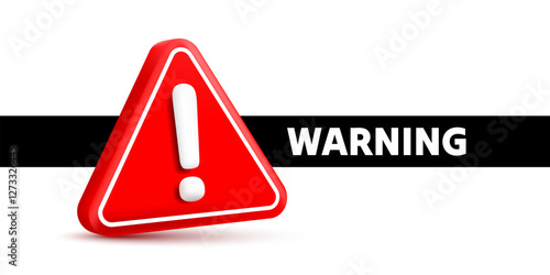 Warning caution sign, problem message mark, danger icon 3d. Vector 