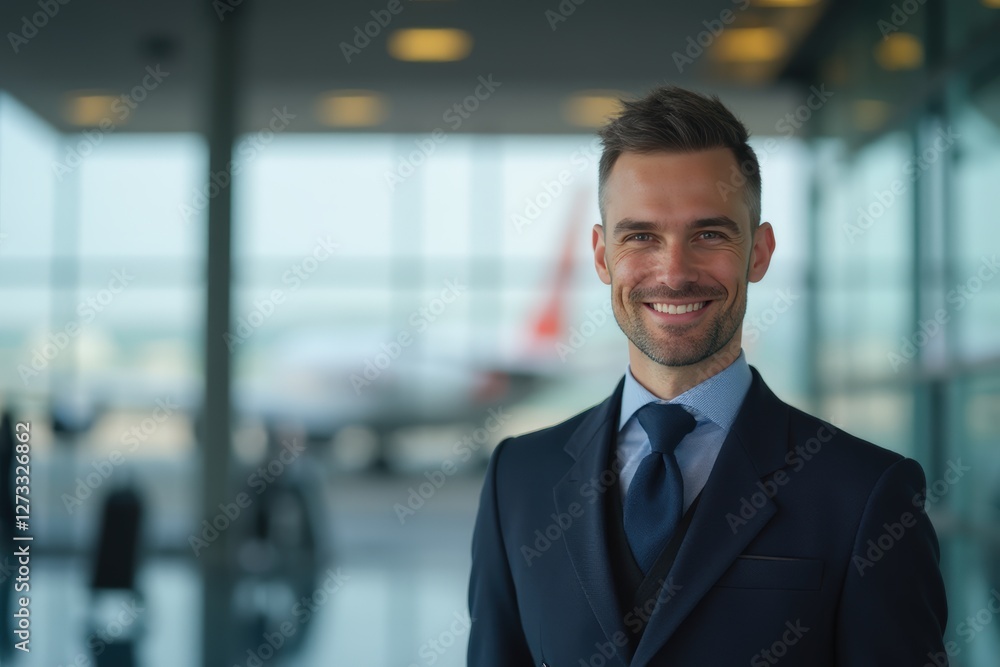Head and shoulders Portrait of an elegant stylish Nicaraguan 50 years old male flight attendant in uniform. Head and shoulders Portrait of an elegant stylish Nicaraguan 50 years old male flight attendant in uniform.