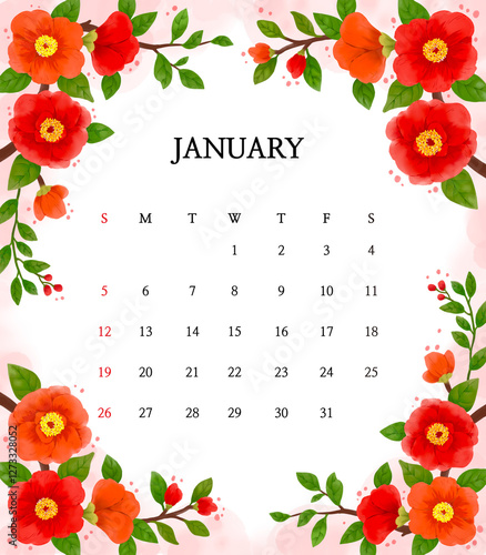 Watercolor, flower, pastel, background, detail, winter, spring, calendar, four seasons, illustration, summer, fall, calendar illustration