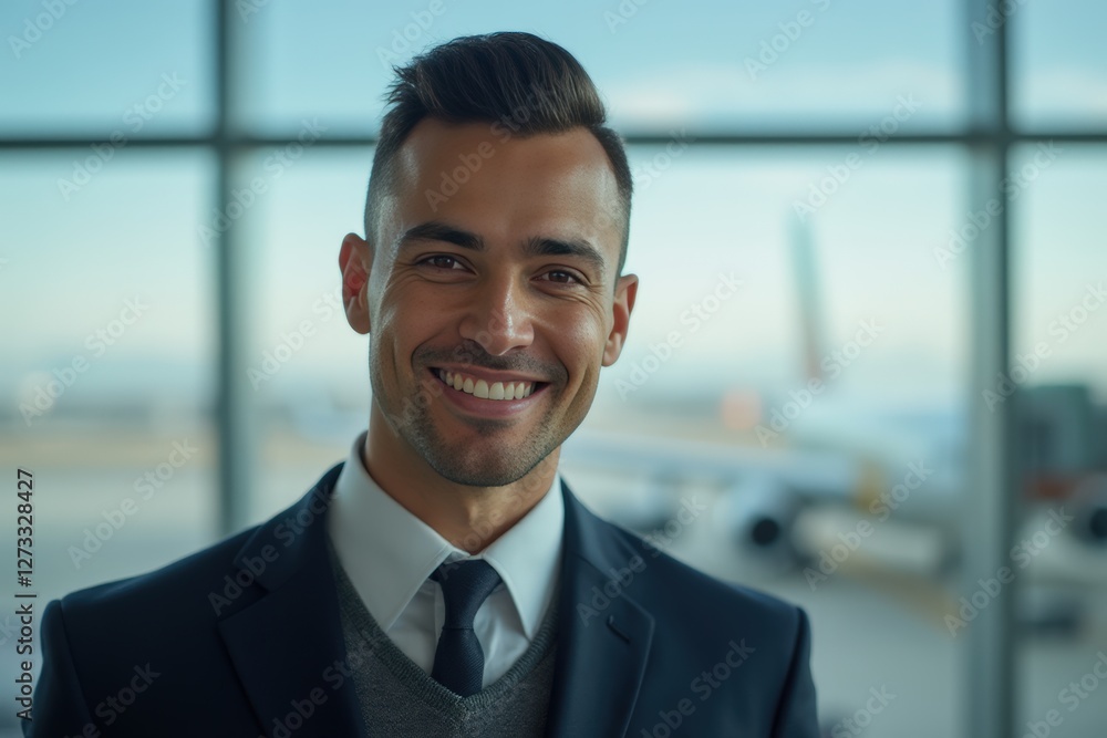 Head and shoulders Portrait of an elegant stylish Paraguayan 50 years old male flight attendant in uniform. Head and shoulders Portrait of an elegant stylish Paraguayan 50 years old male flight attendant in uniform.