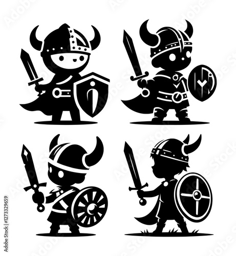 vector set silhouette of cute viking kid (artwork 1)