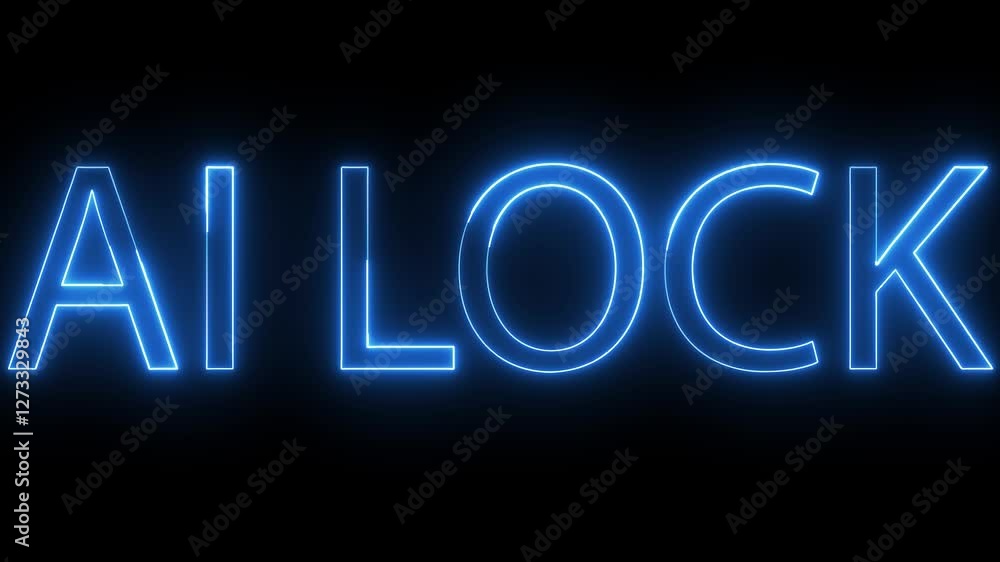 AI lock text technology icon animation neon glowing blue color text letter font banner signboard clipboard text template sign symbol on black background AI lock text technology icon animation neon glowing blue color text letter font banner signboard clipboard text template sign symbol on black background