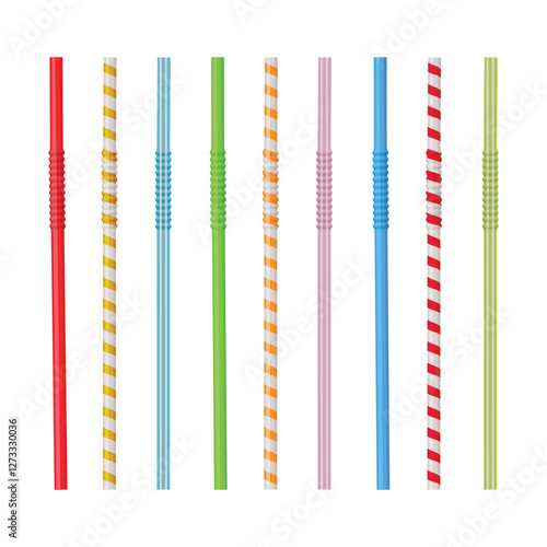 Cocktail straws. Cocktail straws of different colors and shapes in cartoon style. Colored cocktail straws. Vector illustration