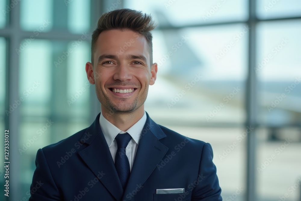 Head and shoulders Portrait of an elegant stylish Seychellois 50 years old male flight attendant in uniform. Head and shoulders Portrait of an elegant stylish Seychellois 50 years old male flight attendant in uniform.