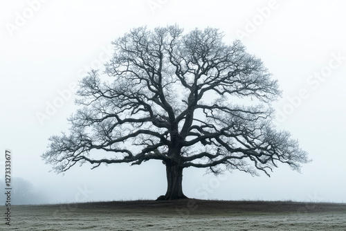 Obraz na płótnie Einzelner Baum ohne Blätter im Winter, Dunst, Nebel, Generative AI w salonie