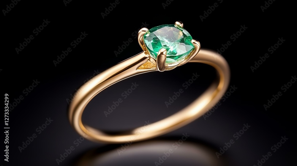 Elegant gold ring with green gemstone on black background Elegant gold ring with green gemstone on black background