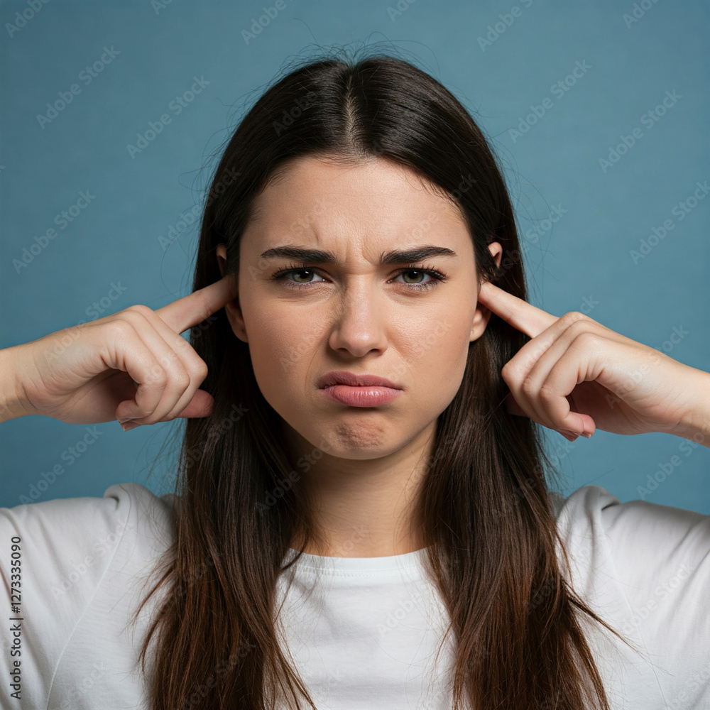 Fototapeta premium covers his ears with his fingers. emotion