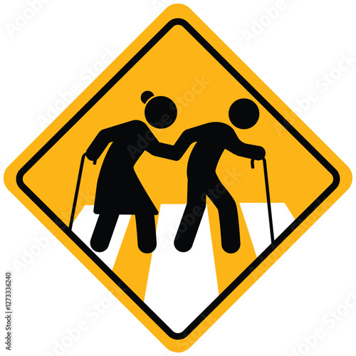 Elderly symbol. old people icon traffic sign. warning sign on yellow background.