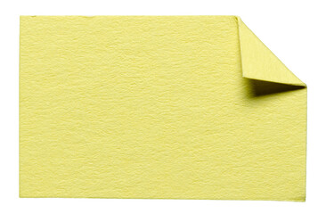 Yellow isolated cut out blank paper note cardboard with folded corner dog-ear earmark and copy space for text, transparent png background design element