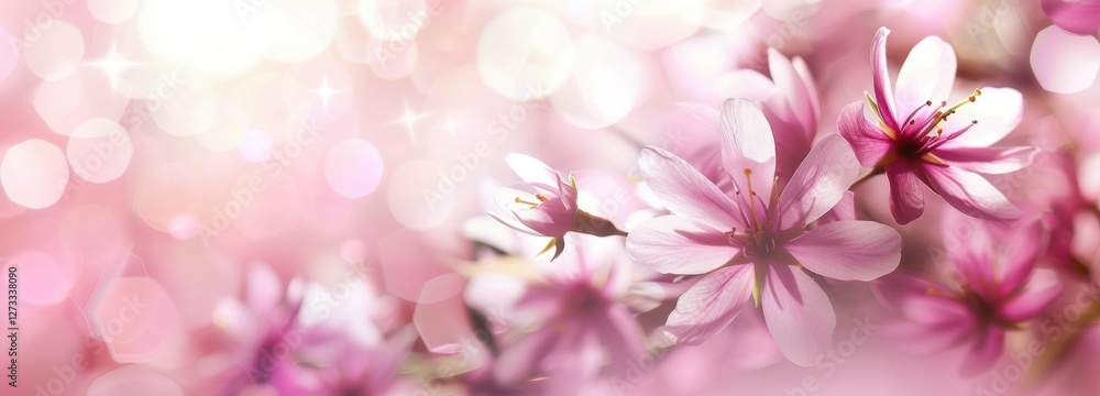 Pink cherry flowers on pink blurred backgrond. Amazing close-up of spring blossom. Perfect romantic lovely scene arousing happiness. Business advertisement materials. with copy space Pink cherry flowers on pink blurred backgrond. Amazing close-up of spring blossom. Perfect romantic lovely scene arousing happiness. Business advertisement materials. with copy space