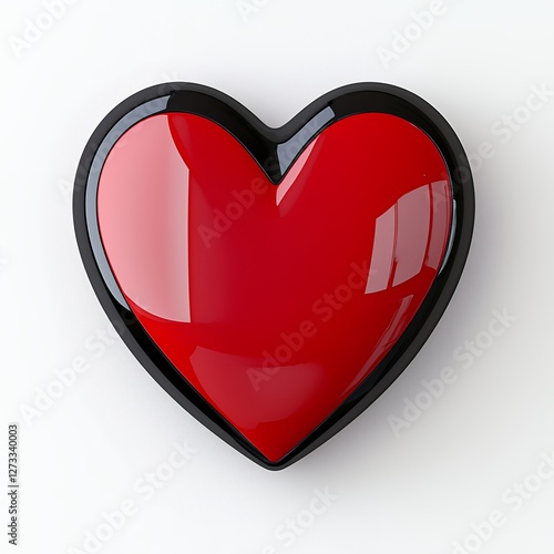Glossy Red Heart Icon with Black Outline on White Background Symbolizing Love and Affection