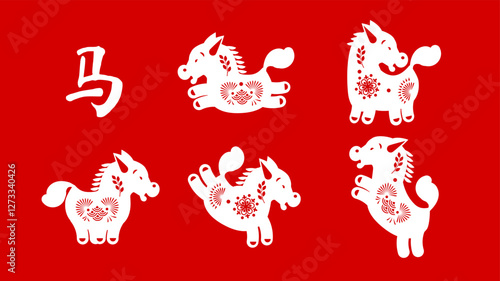 Happy Chinese New Year, year of the horse! Lunar new year card template. Chinese text means "horse".