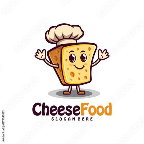 Character Cheese with chef hat logo design concept vector. Creative Cheese food Logo Design Template